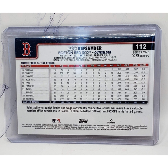 Rob Refsnyder Silver Diamante Foil 2025 Topps Series 1 Card #112 Boston Red Sox - Picture 2 of 4